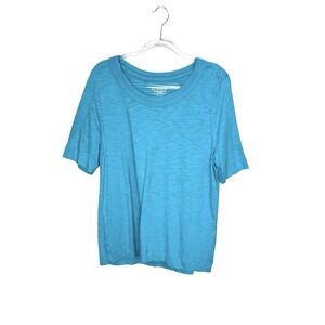 Chico's Size 3 US XL Top Turquoise Slub Knit Cotton Modal Blend Short Sleeve Tee